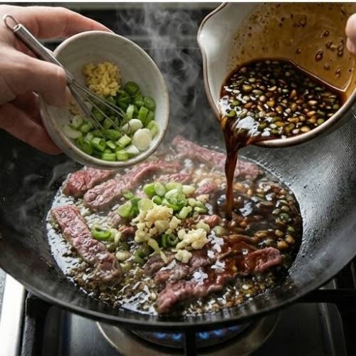 Step 6: Add Aromatics and Sauce