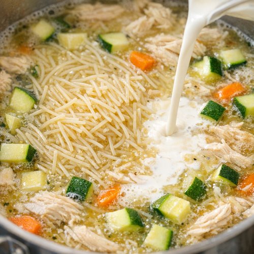 Step 6: Add Pasta, Vegetables, and Cream