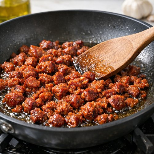 Step 2: Brown the Chorizo (5-7 minutes active cooking)