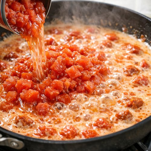 Step 4: Combine Tomatoes and Cream (5-8 minutes simmering)